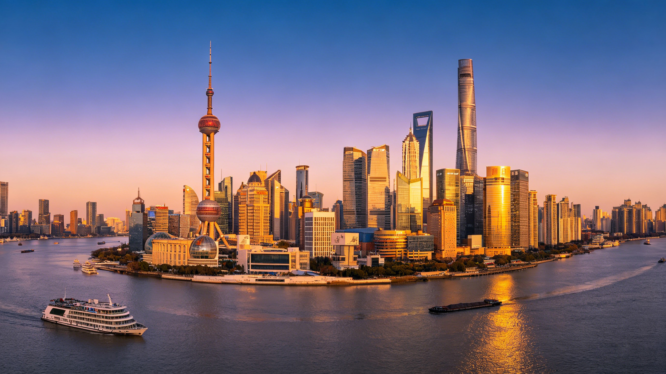 Shanghai skyline featuring modern skyscrapers and Huangpu River